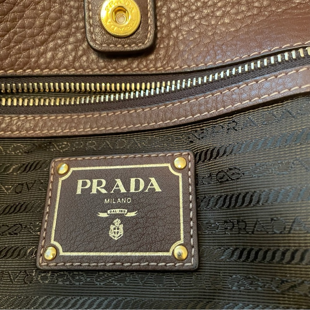 Prada‎ Tessuto Nylon Calf Leather Trim Convertible Tote Chocolate Brown - Picture 9 of 13